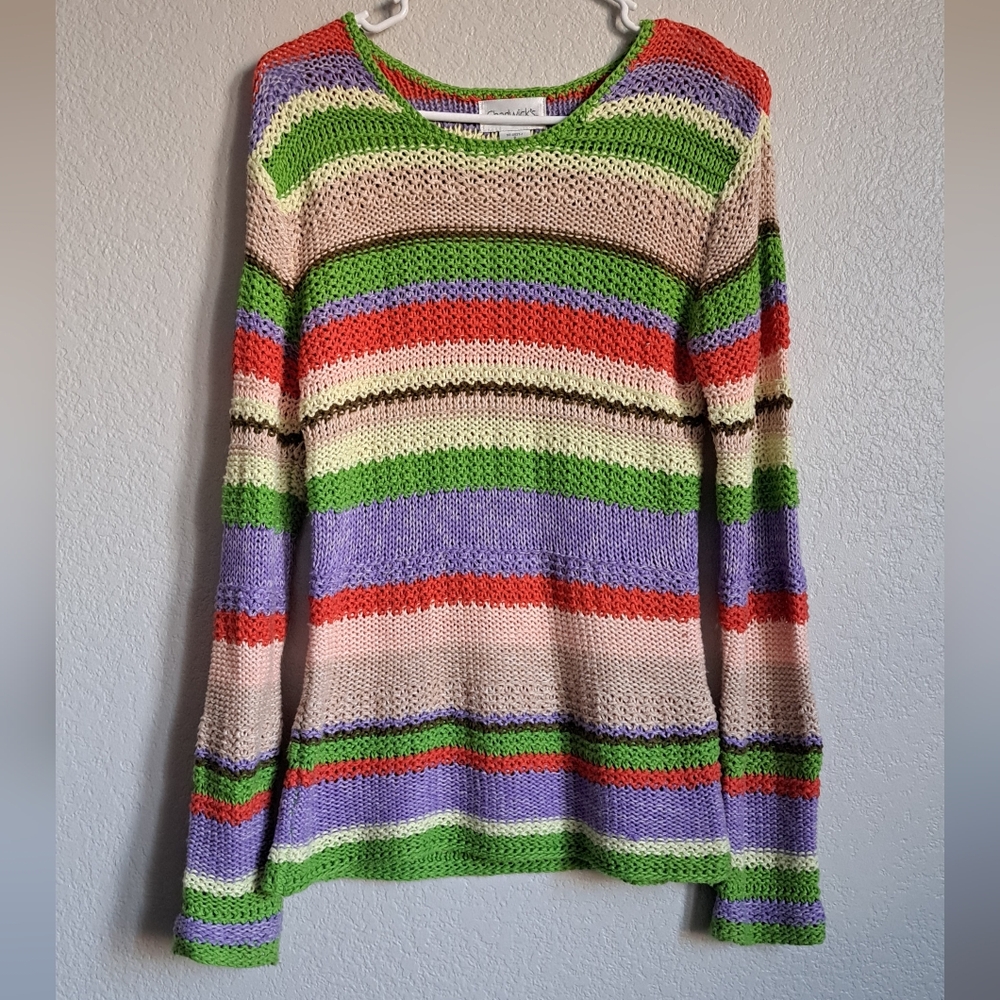 Chadwick's Vintage Y2K Striped Crochet Long Lined Longsleeve Top Size Small